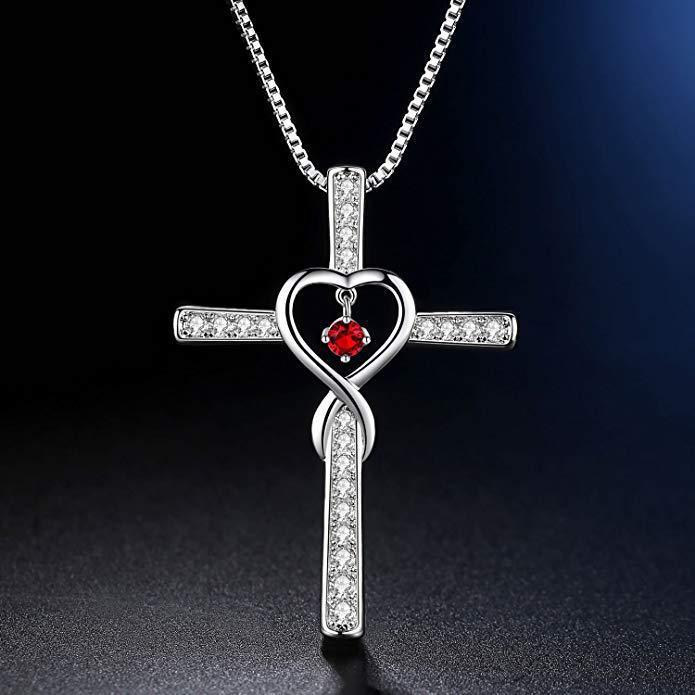 Cross Birthstone Crystal Pendant Necklace