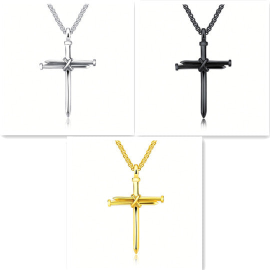 Steel Nail Cross Necklace - Stainless Steel 3mm Round Box Chain