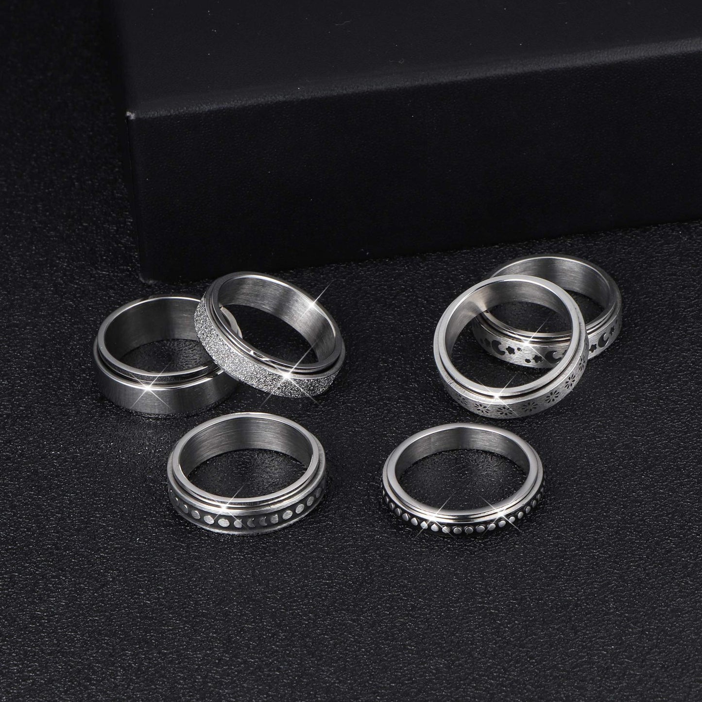 Stainless Steel Rotatable Spinner Ring Moon Stars