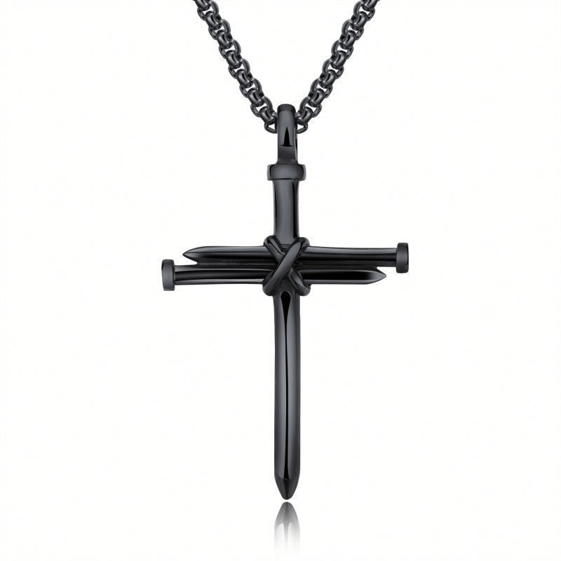 Steel Nail Cross Necklace - Stainless Steel 3mm Round Box Chain