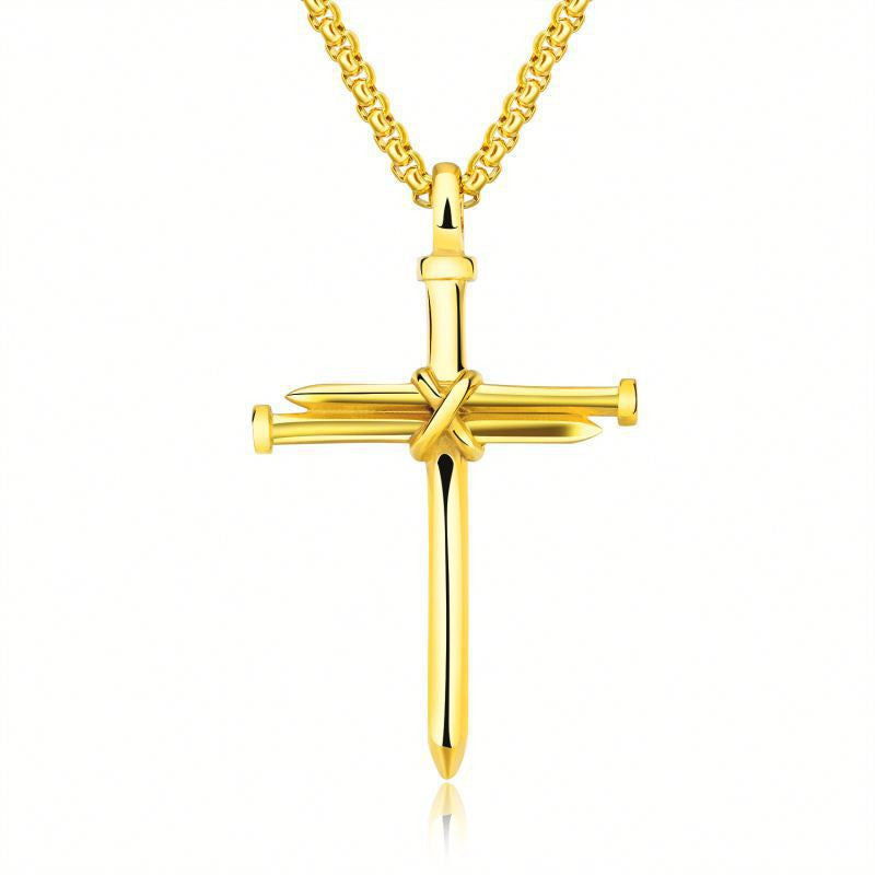 Steel Nail Cross Necklace - Stainless Steel 3mm Round Box Chain