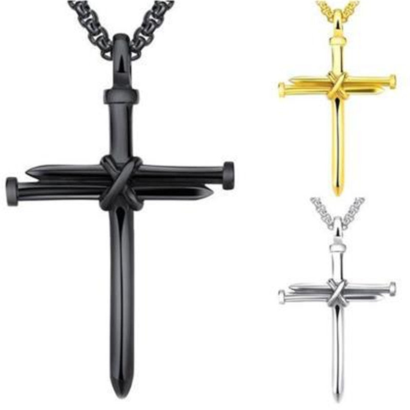 Steel Nail Cross Necklace - Stainless Steel 3mm Round Box Chain