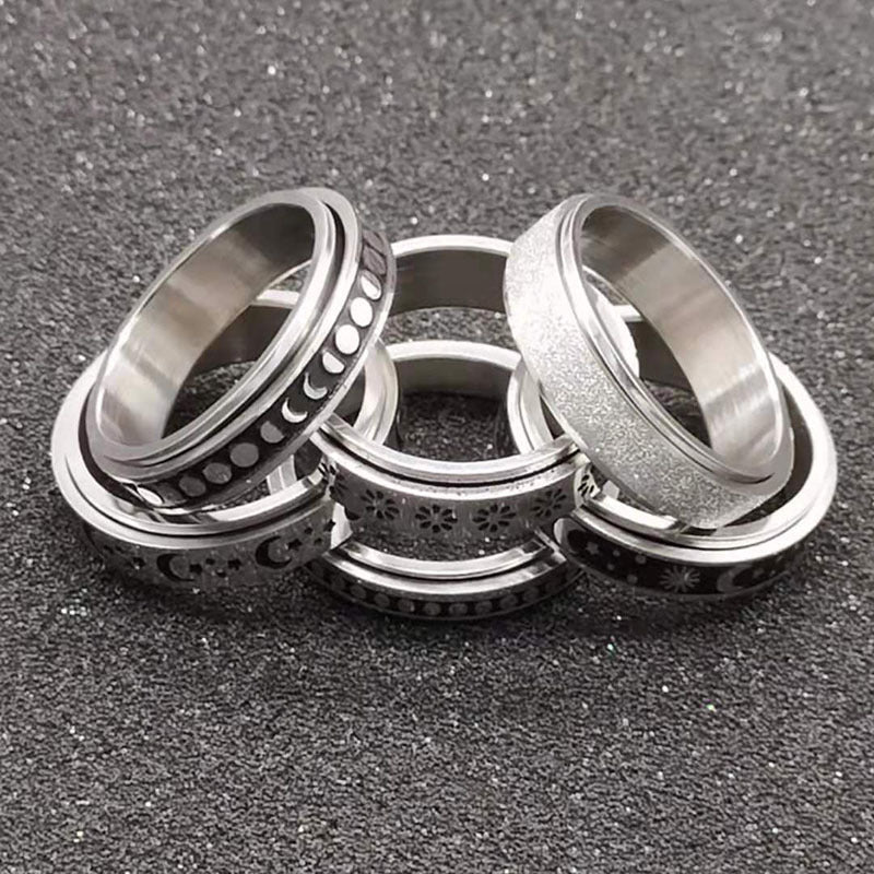 Stainless Steel Rotatable Spinner Ring Moon Stars