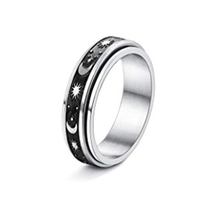 Stainless Steel Rotatable Spinner Ring Moon Stars