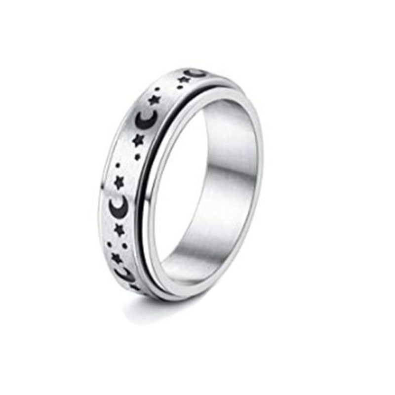 Stainless Steel Rotatable Spinner Ring Moon Stars