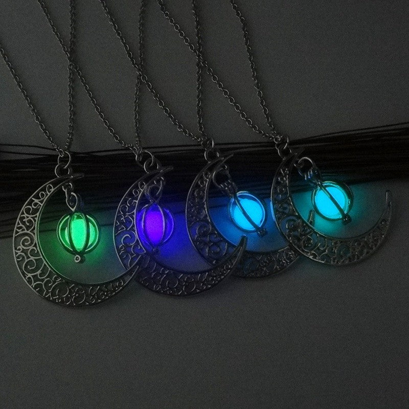 Natural Glowing Stone Moon Necklace