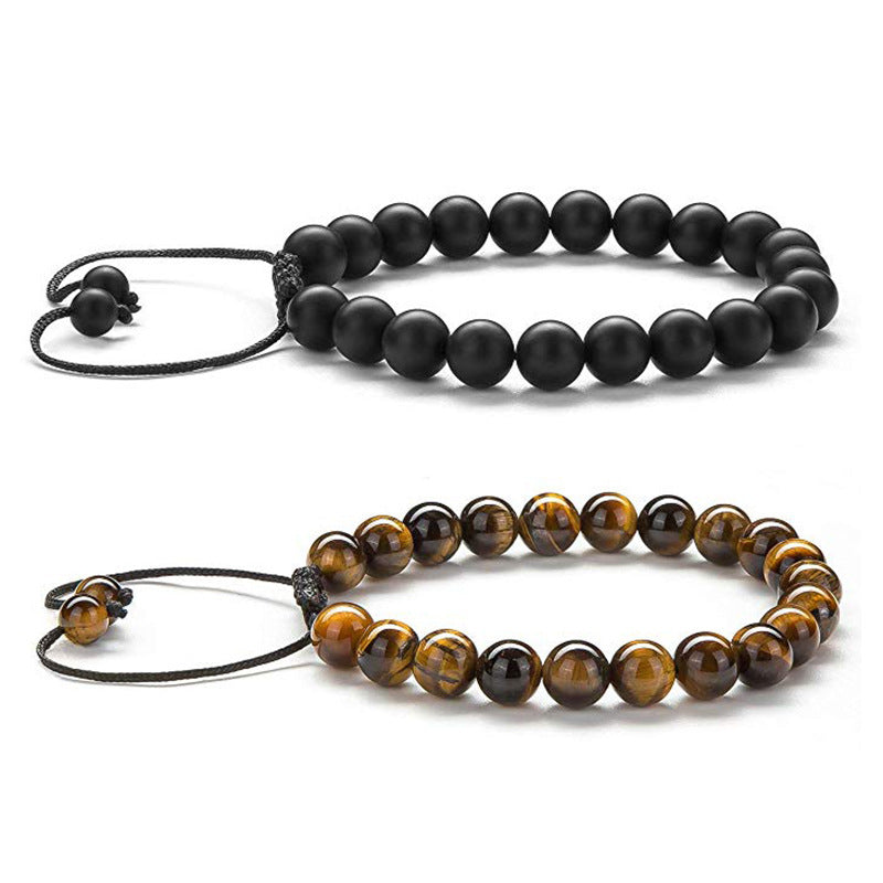 Tiger Eye Couple Bracelets Matte Black Agate Beads