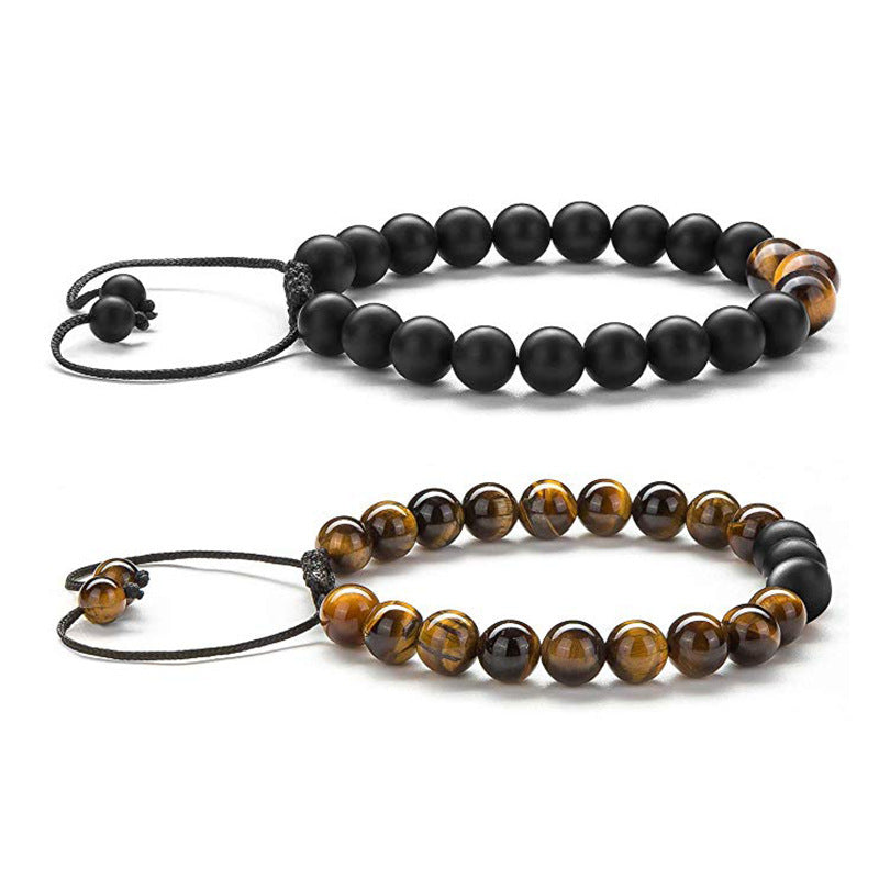 Tiger Eye Couple Bracelets Matte Black Agate Beads