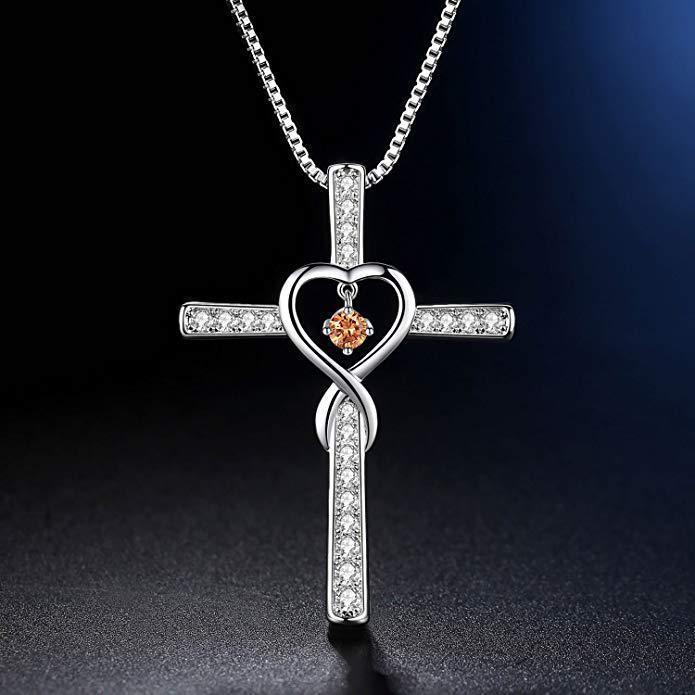 Cross Birthstone Crystal Pendant Necklace