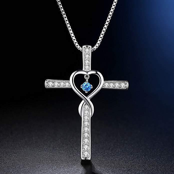 Cross Birthstone Crystal Pendant Necklace