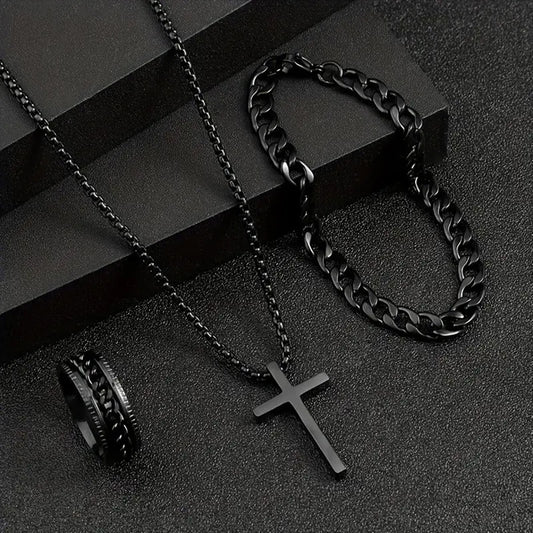 Cross Necklace Ring & Bracelet Set