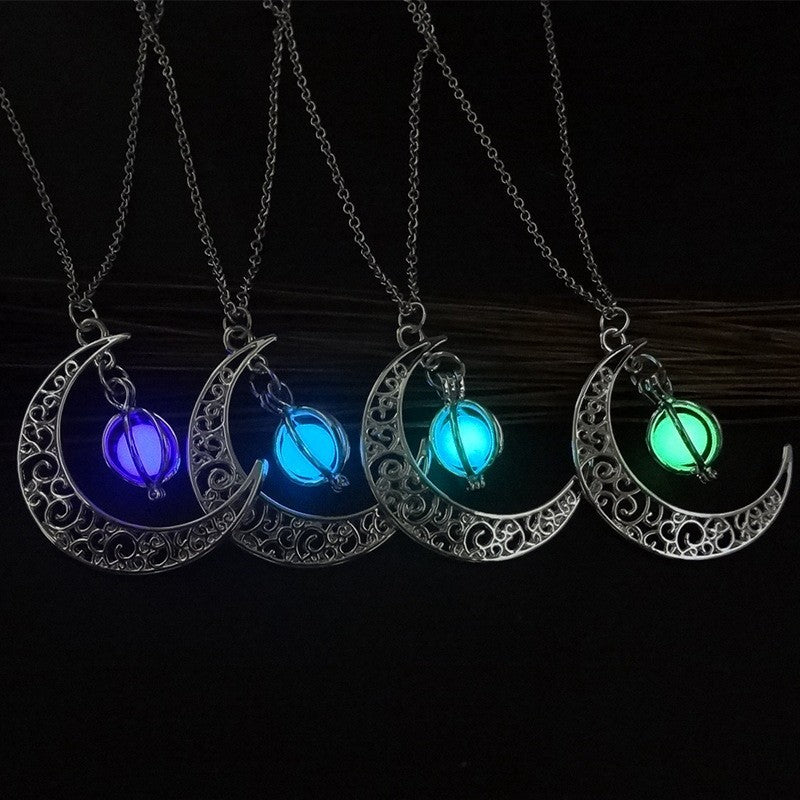 Natural Glowing Stone Moon Necklace