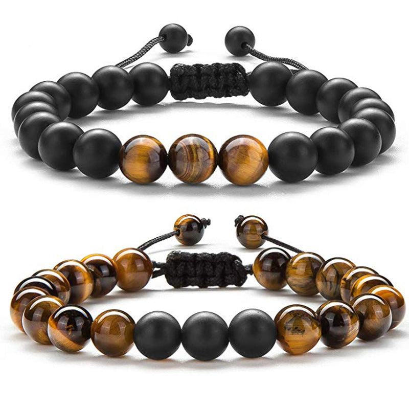 Tiger Eye Couple Bracelets Matte Black Agate Beads