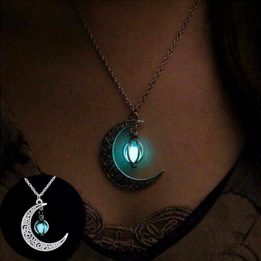 Natural Glowing Stone Moon Necklace