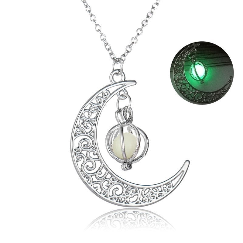 Natural Glowing Stone Moon Necklace