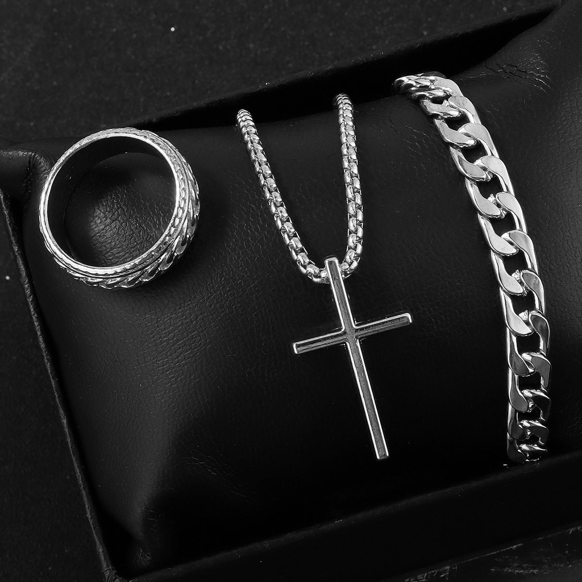 Cross Necklace Ring & Bracelet Set