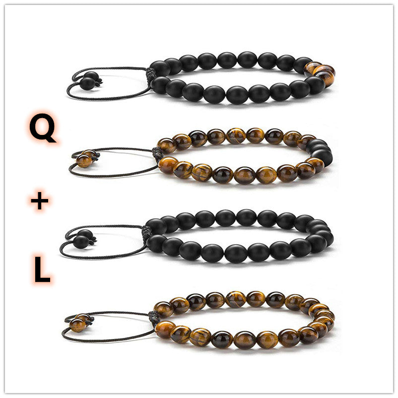 Tiger Eye Couple Bracelets Matte Black Agate Beads