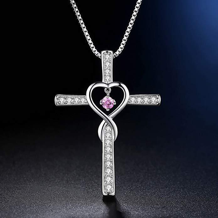 Cross Birthstone Crystal Pendant Necklace