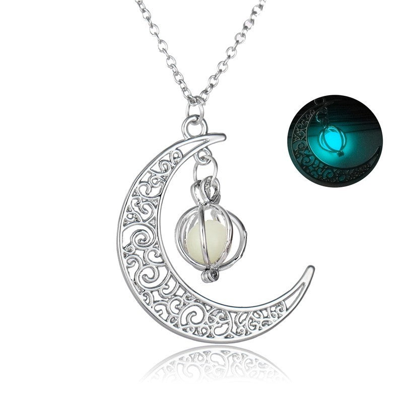 Natural Glowing Stone Moon Necklace