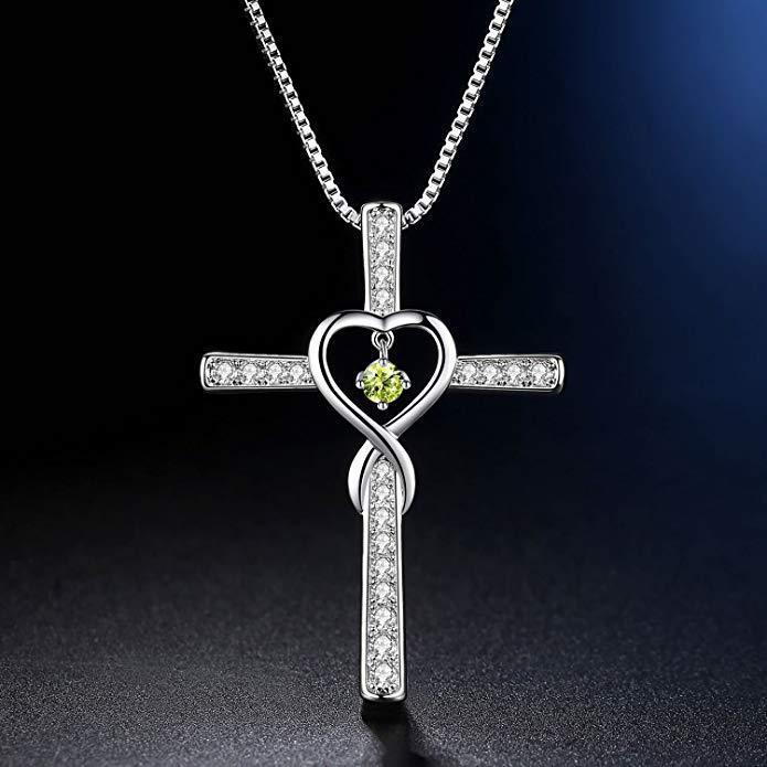 Cross Birthstone Crystal Pendant Necklace