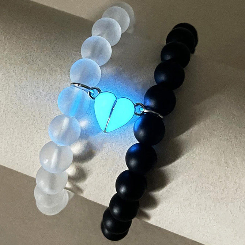 2pcs Handmade Beaded Luminous Charm Heart Bracelets