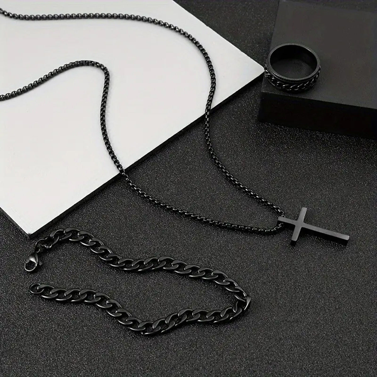 Cross Necklace Ring & Bracelet Set