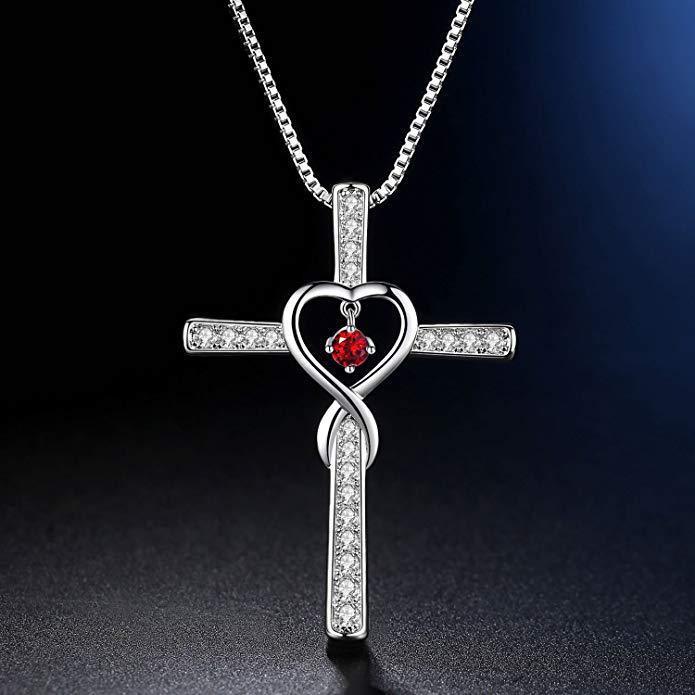 Cross Birthstone Crystal Pendant Necklace