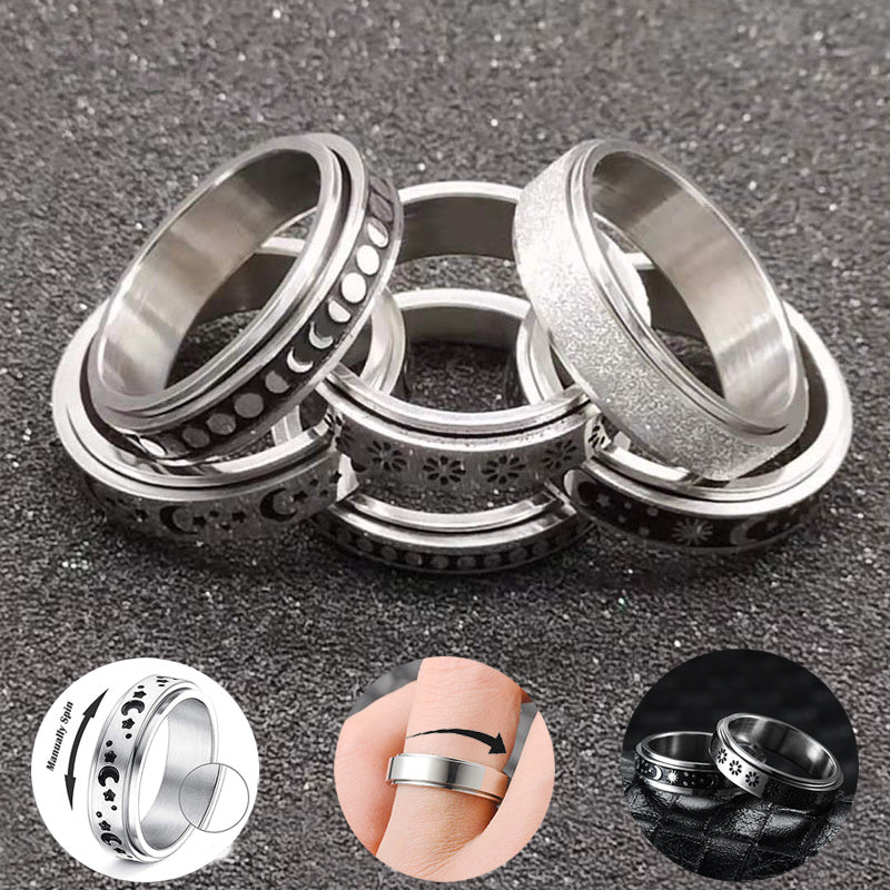 Stainless Steel Rotatable Spinner Ring Moon Stars