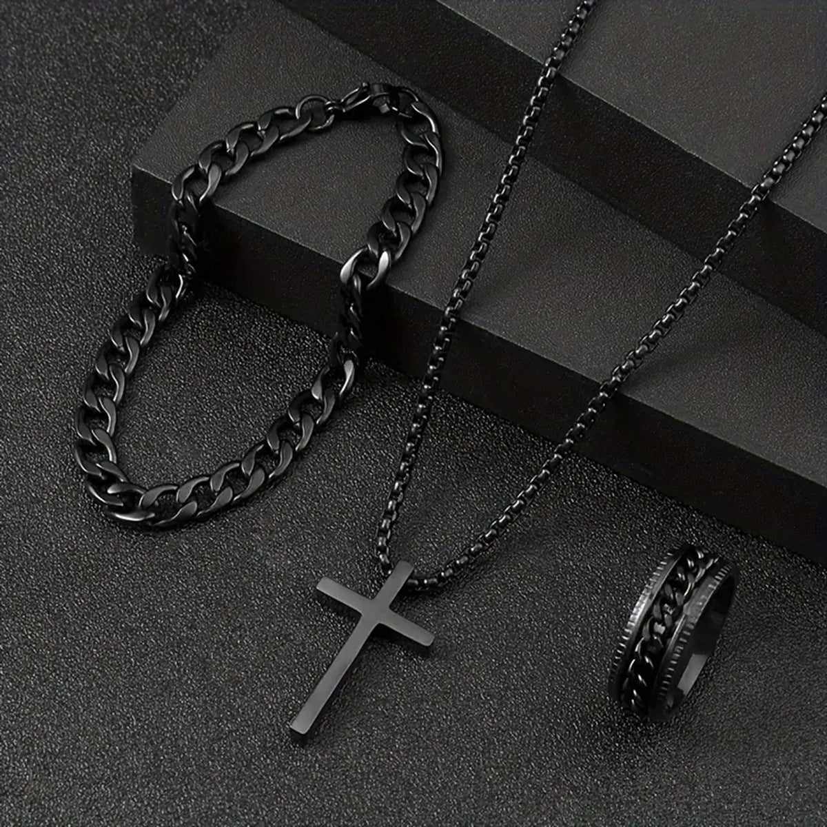 Cross Necklace Ring & Bracelet Set