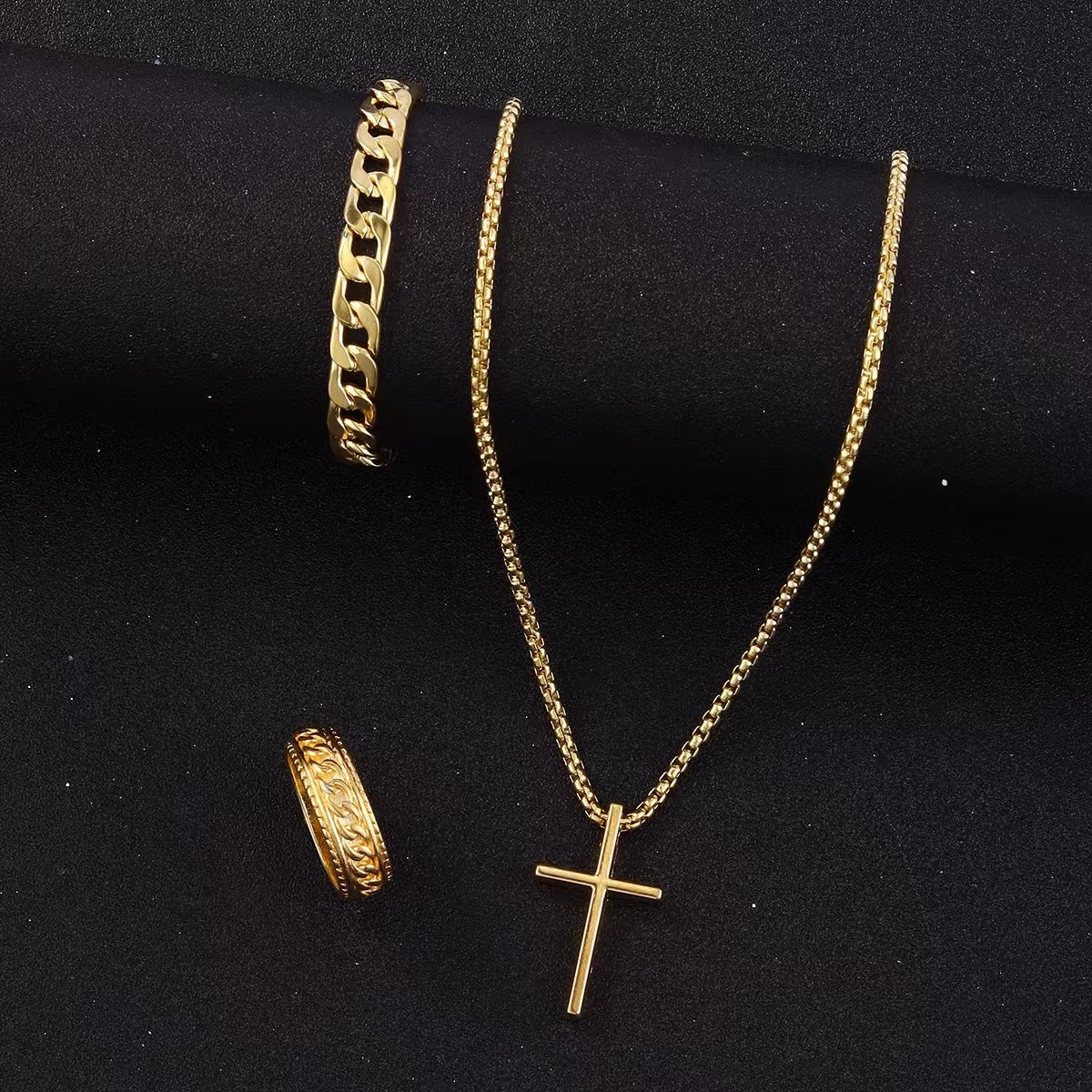 Cross Necklace Ring & Bracelet Set