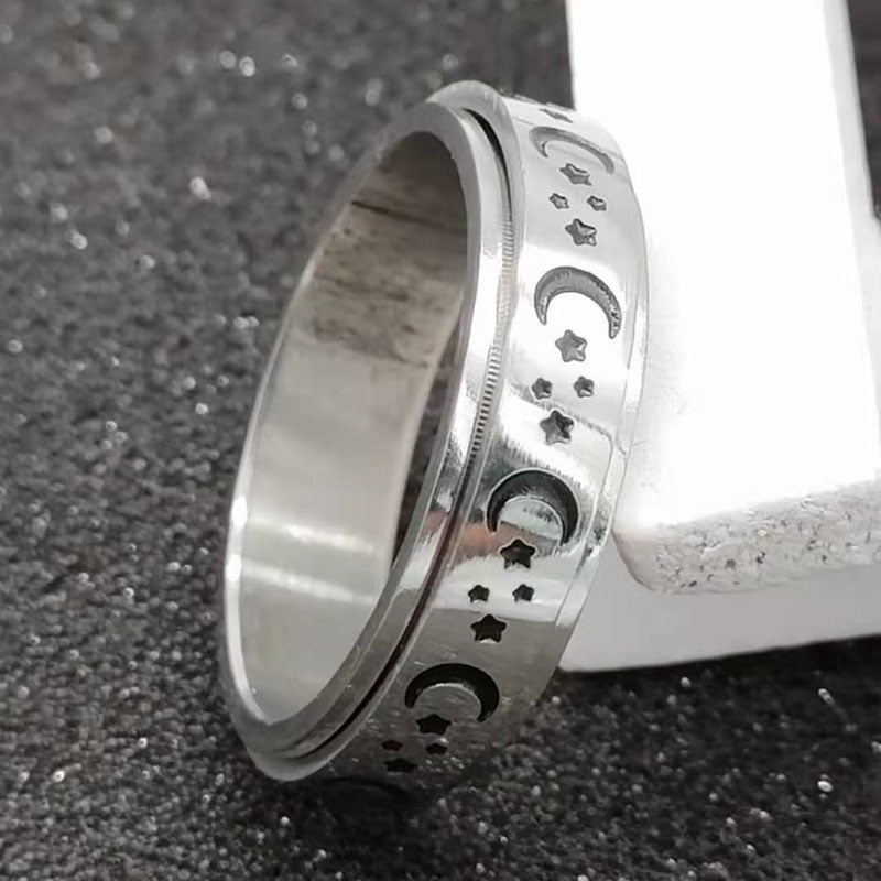 Stainless Steel Rotatable Spinner Ring Moon Stars