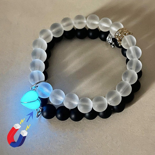 2pcs Handmade Beaded Luminous Charm Heart Bracelets